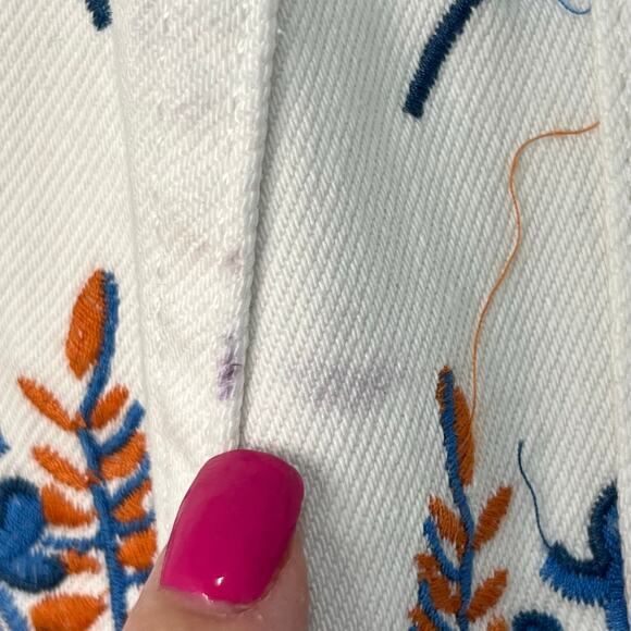 Maje Embroidered Floral Straight Leg Denim Jeans White Blue Size 36 Boho Retro - Picture 7 of 15